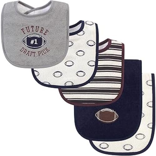 Hudson Baby Unisex Baby Cotton Terry Bib and Burp Cloth Set, Football, One Size