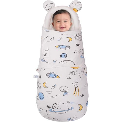 Baby Swaddle Blanket with Bear Ears, Soft Breathable Newborn Wrap for 0-6 Months, Cute Animal Design Receiving Blanket, All-Season Nursery Gift, Outer Space Rocket Print