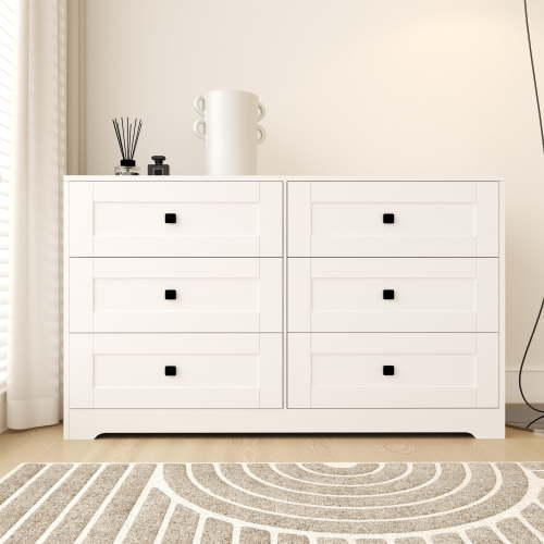 Jopath 6 Drawer Dresser for Bedroom,White Wood Chest of Drawers Double Dresser Storage Cabinet for Living Room,White03
