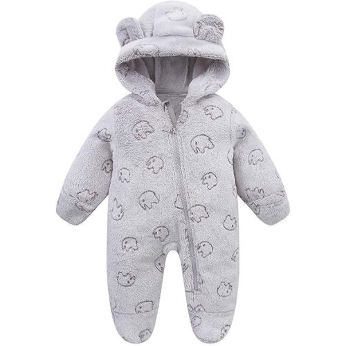 Fairy Baby Newborn Baby Bear Suit Thin Fleece Footie Romper Snowsuit Hooded Jumpsuit Bodysuit Winter Clothes Boy Girl 0-12M