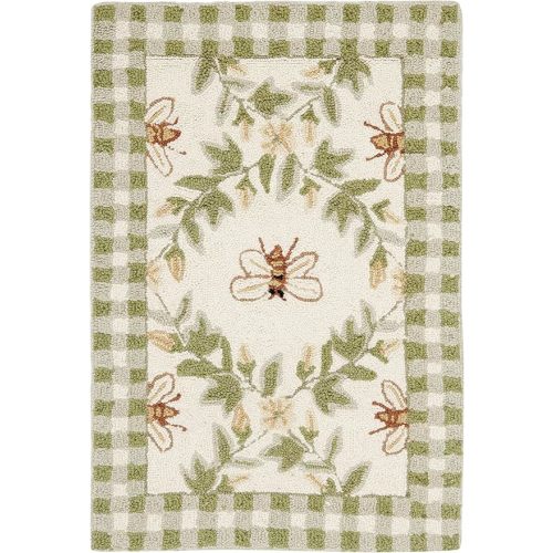 SAFAVIEH Chelsea Collection Accent Rug - 1'8" x 2'6", Ivory & Green, Hand-Hooked French Country Wool, Ideal for High Traffic Areas in Entryway, Living Room, Bedroom (HK55A)