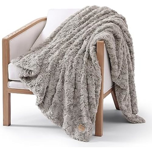 UGG Adalee Faux Fur Throw Blanket Luxury Lightweight Cozy Soft Throw for Couch Bed or Chair Hypoallergenic Machine Washable Double-Sided Fluffy Blanket Home Decor, 50-inch x 70-inch, Seal Grey