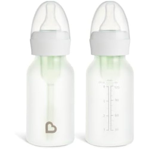 Munchkin Bond Glass Baby Bottles, Anti Colic Baby Bottles for Newborns, 4 oz Silicone Coated BPA Free Slow Flow Bottles for Breastfed Babies, Infant Feeding Bottle Set, 2 Pack, White