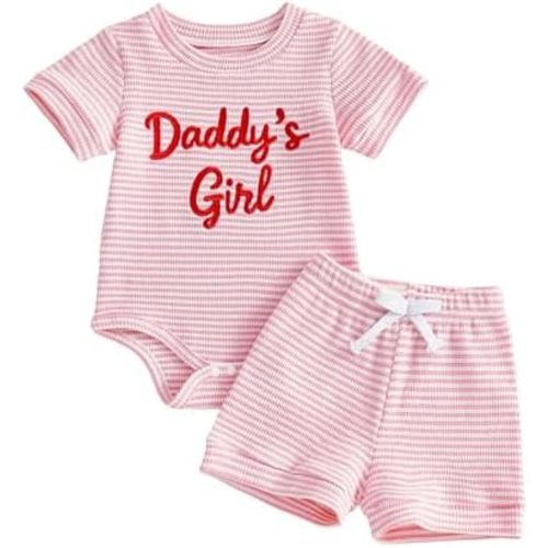 Daddys Girl Baby Clothes Newborn Girls Summer Outfits Short Sleeve Letter Embroidery Romper + Shorts Set