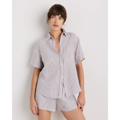100% European Linen Shorts Pajama Set in French Blue