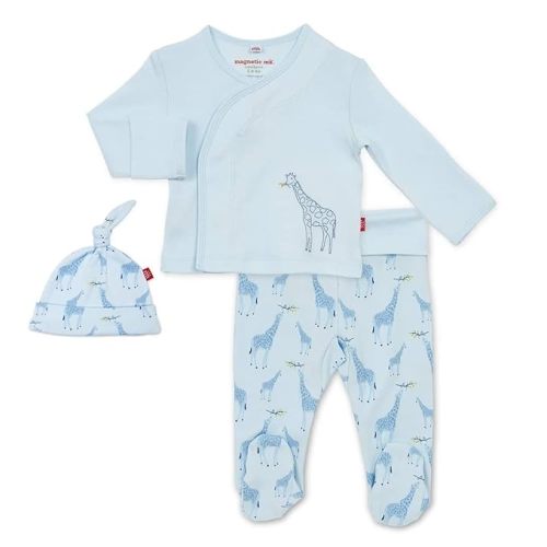 Magnetic Me Organic Cotton Newborn Take Home Kimono Set | Super Soft Organic Cotton Fabric | Blue Jolie Giraffe | Newborn