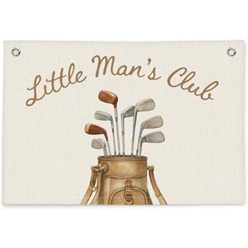 Golf Nursery Decor Canvas Wall Hanging Banner for Boy, Little Man's Club Nursery Sign Vintage Golf Sports Wall Banner Flag for Kids Nursery Toddler Boy Room Bedroom Playroom Decor, 20x30 Inch