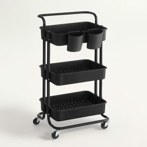 SONGMICS Rolling Cart, 3-Tier Storage Cart, Storage Trolley with Handle 2 Small Organizers, Steel Frame, Plastic Baskets, Utility Cart, Easy Assembly