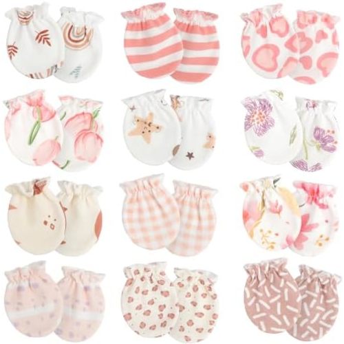 BQUBO 12 Pairs Baby Mittens Newborn Infant Mittens No Scratch Cotton Elastic Wrist Gloves for Boys Girls 0-6 Months