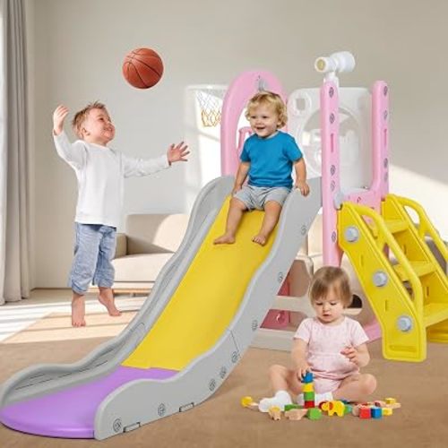 6 in 1 Toddler Slide Climber Playset for Kids Boy Girl 1-3 Indoor Outdoor