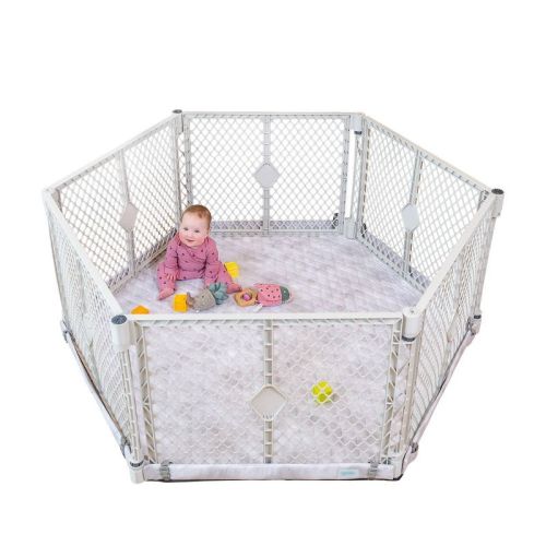 Toddleroo by North States Superyard Nook 6-Panel with Cloud Securemat Baby Gate 66" - Light Gray
