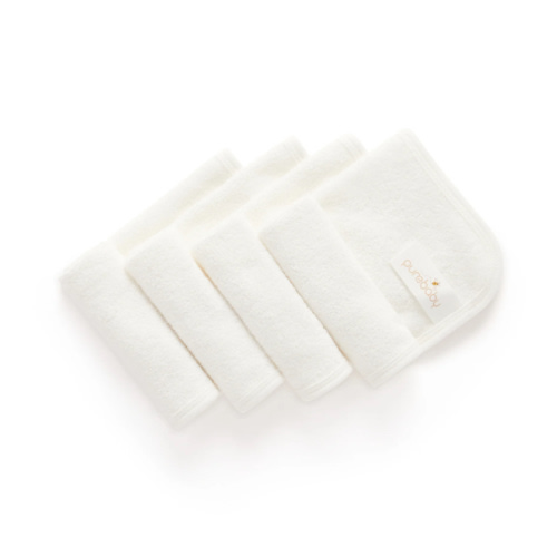 White 4 Pack Towelling Face Washers - Purebaby