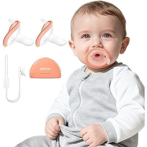 Garkoko 2-Pack Lightweight Baby Pacifier 0-18 Months, Easy for Babies to Keep in, Less Falling Out for Longer Soothing, Thumb-Shaped BPA-Free Silicone Pacifier with Clip & Case