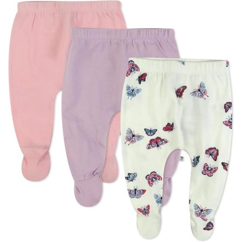 HonestBaby Baby 3-Pack Footed Pants Roomy Fit Pull on Bottoms 100% Organic Cotton for Infant Baby Boys, Girls, Unisex