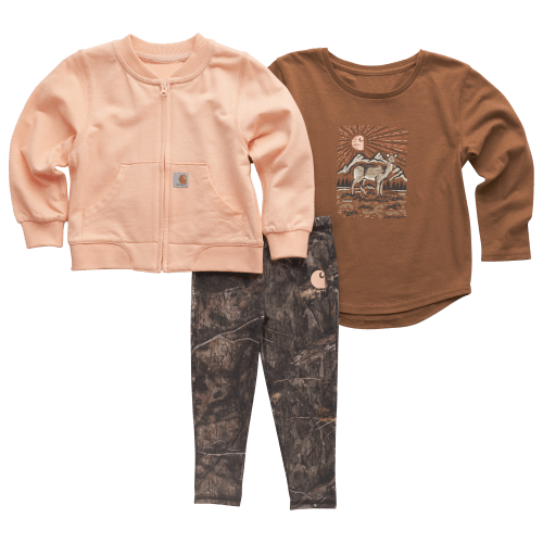 Carhartt French Terry Bomber Jacket, Long-Sleeve T-Shirt, and Camo Leggings 3-Piece Set for Babies