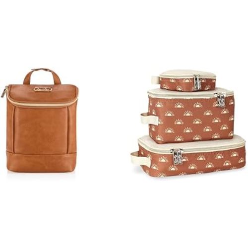 Itzy Ritzy Insulated Bottle Bag – Keeps Bottles Warm or Cool - Holds 3 Bottles & Feat & Packing Cubes – Set of 3 Packing Cubes or Travel Organizers; Each Cube Features a Mesh Top