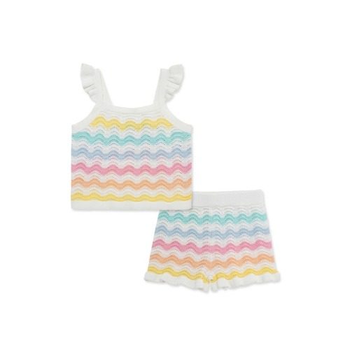 Wavy Pointelle Knit Tank & Shorts Set