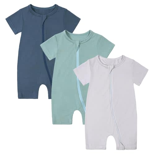 OPAWO Bamboo Sleepers for Baby Boy Pajamas Bamboo Pajamas Baby Romper 0-24M | 2 way zipper sleepers, short sleeve, baby summer pajamas, gentle on skin, silky soft, ultra breathable, stretchy, lightweight