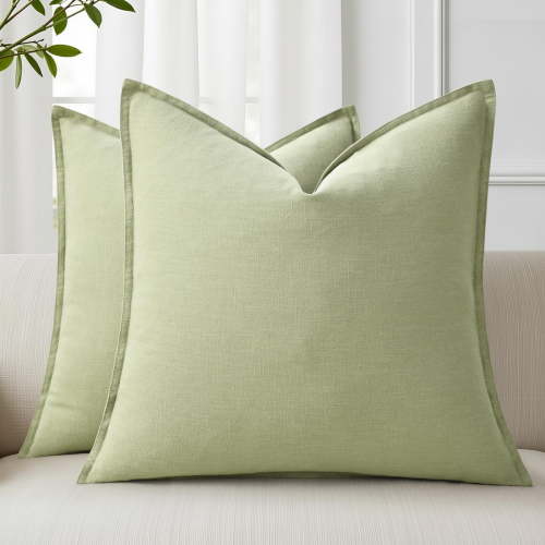 decorUhome Throw Pillow Covers 18x18 inch, Decorative Linen Pillow Covers for Couch, Farmhouse Set of 2 Pillow cases for Sofa, Sage Green