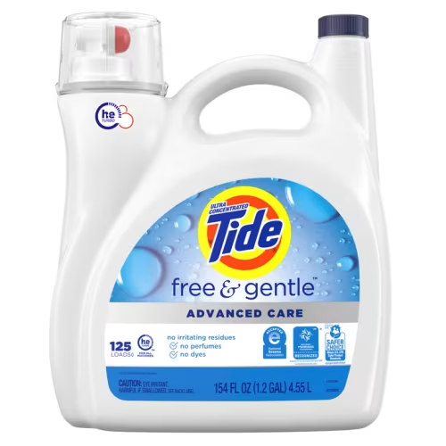 Tide Advanced Care Liquid Laundry Detergent, Free & Gentle, 125 Loads, 154 fl oz | Costco