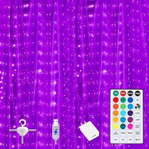 16 Colors Changing Curtain Lights - 400 LED 14.8 X 9.8 FT Fairy String, 7 Modes Twinkle with Remote, Backdrop Wall Hanging Dripping for Bedroom Backyard Halloween Christmas Decor