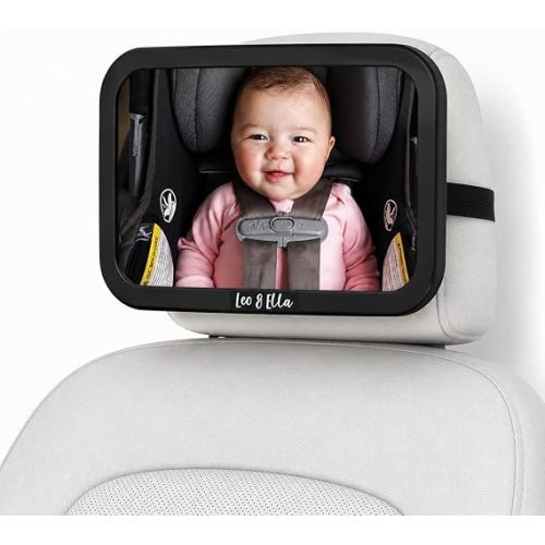 Leo&Ella Baby Car Mirror Medium Size with 360° Adjustable Mount Ultra Clear Infant View, Shatterproof, Adjustable Mount, Premium Car Seat Mirror for Rear Facing Seats