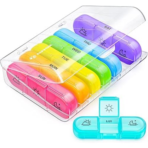 AUVON Weekly Pill Organizer 3 Times a Day, Large 7 Day Pill Box 3 Times a Day with Separate Container, Portable Pill Case for Medication, Vitamins, Fish Oil and Supplements