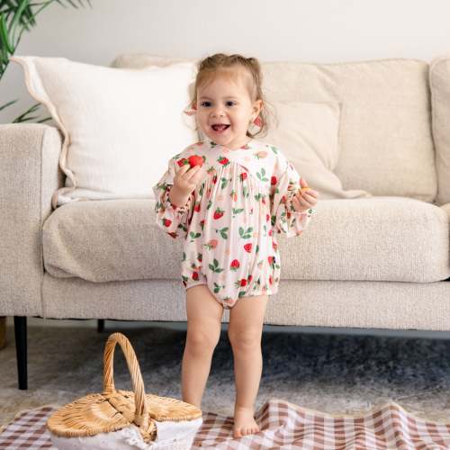 Larkspur Baby | Bubble Romper in Strawberry Fields