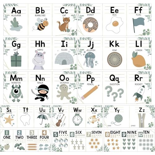 Hadley Designs Alphabet for Classroom Wall Decor - ABC Posters for Classroom Wall Chart Preschool & Kindergarten, ABC Letters & Number Line Elementary, Alphabet Cards, Boho Classroom Decor