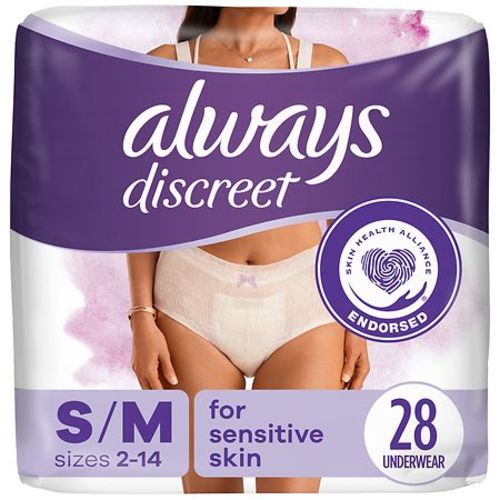 Always Discreet Sensitive Skin Underwear, 4X Skin Protection, Dermatologically Tested No scent, White, White