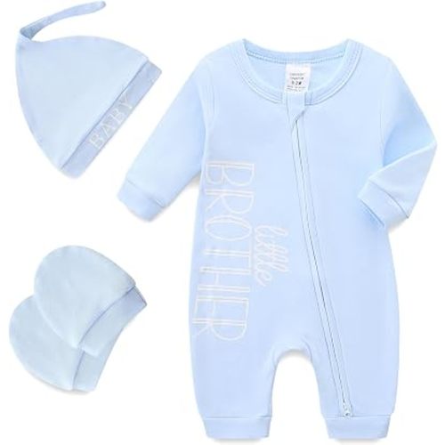 Babymine 100% Cotton 2-Way Zipper Little Brother Newborn Outfit 0-3 Months