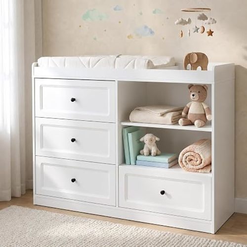 Baby Changing Table Dresser with Drawers, White