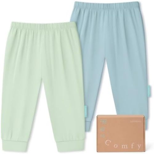 PurComfy Supersoft Baby Pants, 2-Pack Premium Bamboo Viscose Jogger Pants, Elastic Waist, Unisex 0-24 Months