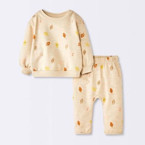 Baby Fall Leaves Sweatshirt and Jogger Pants Set - Cloud Island™ Oatmeal 0-3M