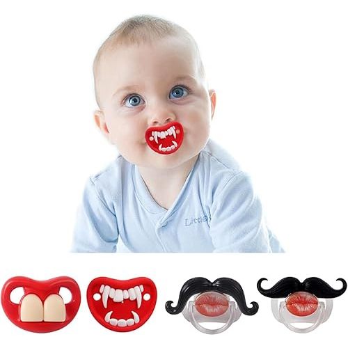 YAPROMO Funny Pacifiers for Babies,Mustache Pacifier 0-6-18 Months,Halloween Pacifiers for Toddlers, Funny Teeth Pacifier for Boys and Girls