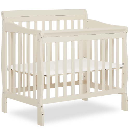 Dream On Me Aden 4-in-1 Convertible Mini Crib In French White, Greenguard Gold Certified