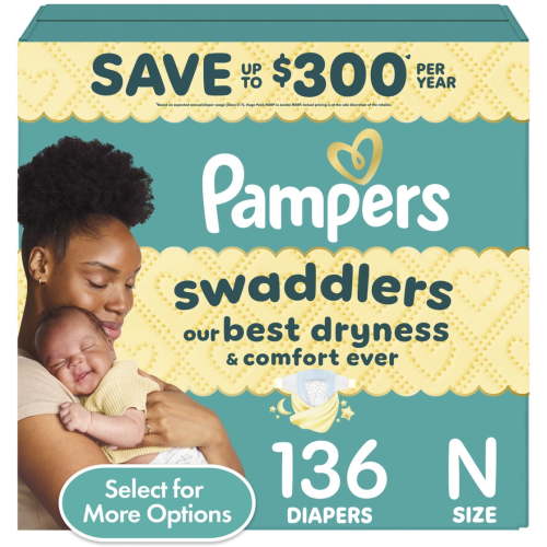 Pampers Swaddlers Baby Diapers Size Newborn, 136 Count (Select for More Options)