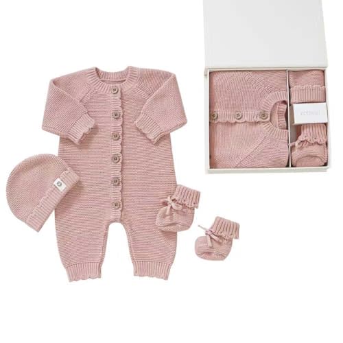 YIXPOH Organic Cotton Baby Sweater Knit Romper Hat Booties 3 Piece Newborn Infant Set LongSleeve Cute Outfit Boy Girls Clothe