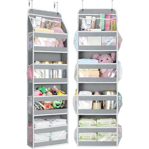 Yecaye 5 Tier Over the Door Organizer, Swing-proof Door Organizer Hanging with Clear PVC Windows, Behind the Door Storage for Bedroom Nursery Closet Laundry Pantry Bathroom, Grey