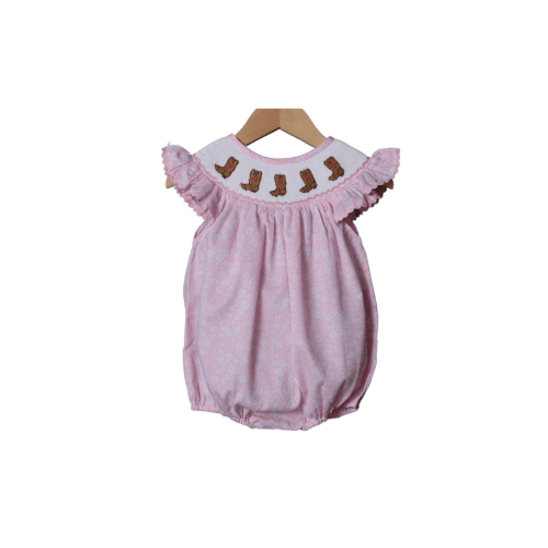 Smocked Boots Pink Floral Bubble