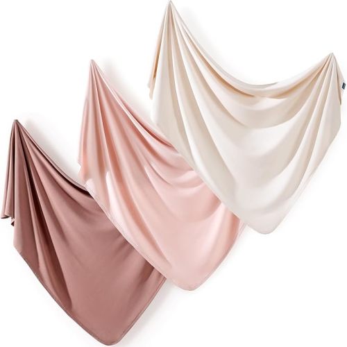 GRSSDER 3 Pack Newborn Swaddle Blankets for Girls, Ultra Soft Stretchy Jersey Knit Extra Large Size 33 x 44 Receiving Blankets for Easy Swaddling Baby Snug and Cozy