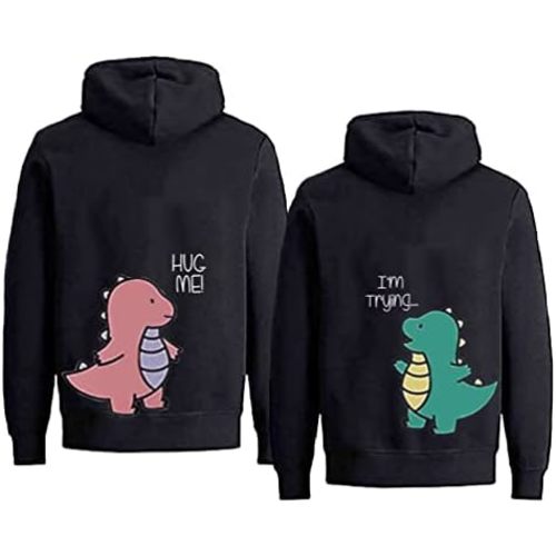 Cute Dinosaur Couple Hoodie Matching Couple Sweatshirt Valentine's Day Outfit for Him Her King Queen Pullover 1 Piece