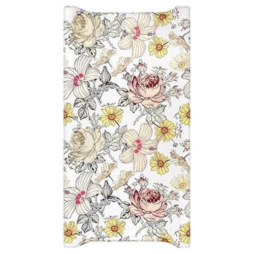 Changing Pad Cover, Diaper Baby Changing Table Covers for Girls & Boys, HNHUAMING Soft Fitted Changing Mat Cover Stretchy Nursery Changing Pad Sheets, Floral (32 X 16 Inches)