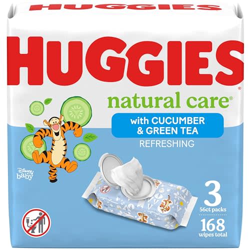 Huggies Natural Care Refreshing Baby Wipes, Hypoallergenic, Scented, 3 Flip-Top Packs (168 Wipes Total)