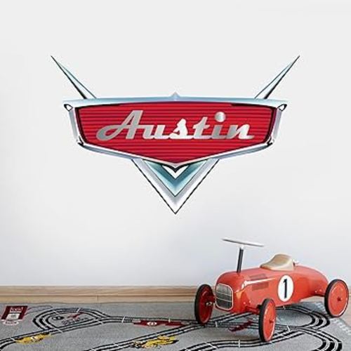 Personalized Cars Name Wall Decal - Kids Room Racing Cartoon Sticker - Removable Race Car Wall Decoration for Bedroom, Classroom, Playroom