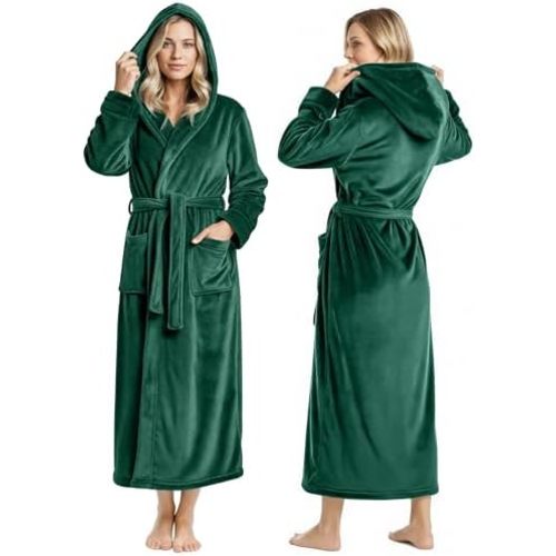 NY Threads Premium Womens Robe with Hood, Plush Fleece Long Bath Robe for Women, Fluffy Soft Women's Bathrobe