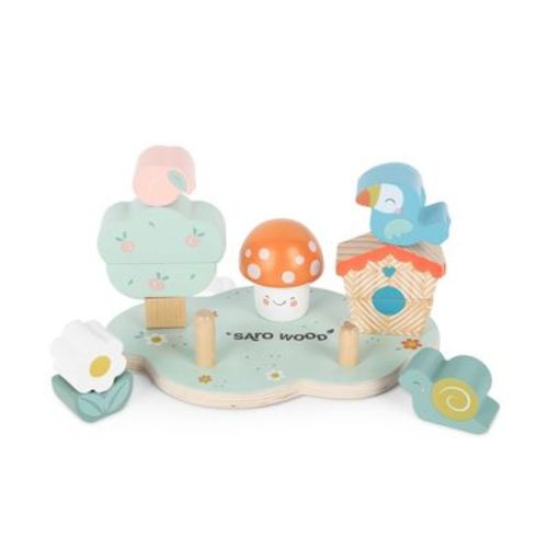 SARO Wooden Stacking Garden – Educational Wooden Toy for Montessori Play, Stacking and Sorting Set, Enhances Fine Motor Skill