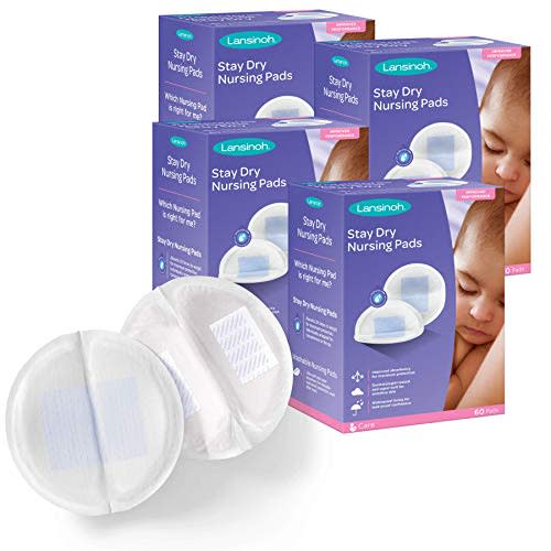 Lansinoh Stay Dry Disposable Nursing Pads for Breastfeeding, 60 Count (Pack of 4)
