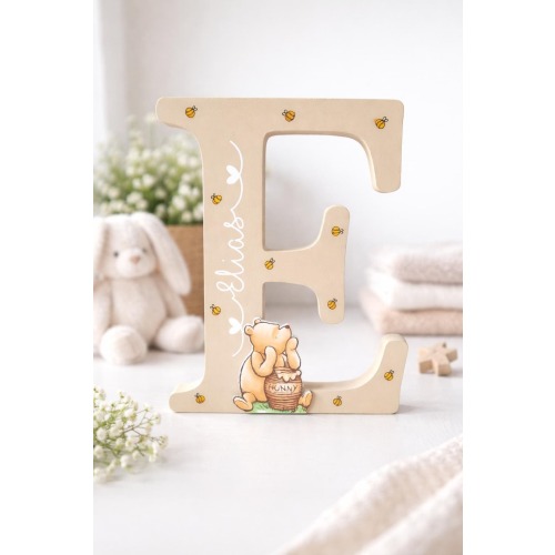 Personalised Wooden Winnie the Pooh Letter Name. New Baby Shower Gift, Nursery Bedroom Decor.
