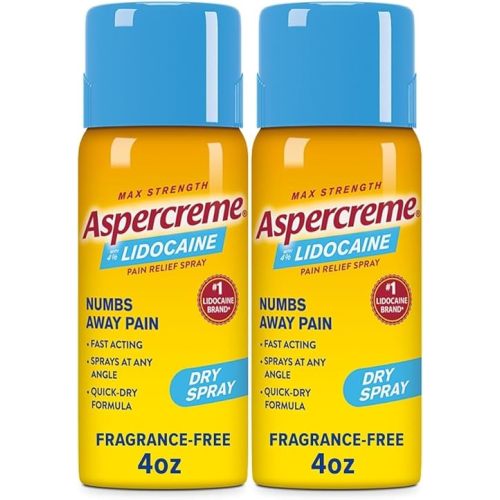Aspercreme Max Strength Lidocaine Pain Relief Dry Spray 4 oz. Odor Free - Pack of 2